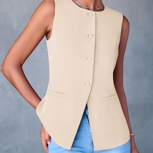 Women's Suit Vest Tops 2025 Summer Dressy Casual Business Button Sleeveless Tren - Picture 5 of 8